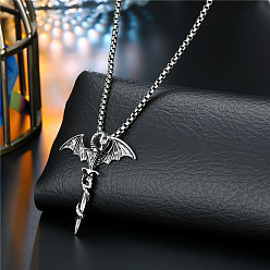 1 Men's Punk Stainless Steel Sweater Chain with Cross and Skull Pendant Necklace
