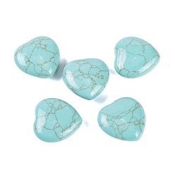 Synthetic Turquoise Synthetic Turquoise Healing Stones, Heart Love Stones, Pocket Palm Stones for Reiki Ealancing, 30x30x11.5~12.5mm