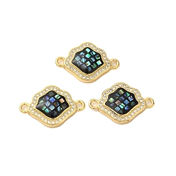 Черный Покрытие стойки латунь микро паве прозрачный кубический цирконий алмазные звенья, с эмалью и ракушкой, реальный 18 k позолоченный, долговечный, без свинца и без кадмия, чёрные, 14x22x4 мм, отверстие : 1.8 мм