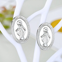 Oval Maria Abstract leaf alloy earrings with Virgin Mary ear studs - Unique, Stylish, Religious.