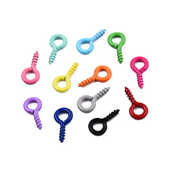 Mixed Color Spray Painted Iron Screw Eye Pin Peg Bails, For Half Drilled Beads, Cadmium Free & Nickel Free & Lead Free, Mixed Color, 10x5x1mm, Hole: 2.5mm, Pin: 1.5mm