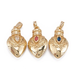 Mixed Color Brass Micro Pave Cubic Zirconia  Pendants, with Ring, Long-Lasting Plated, Lead Free & Cadmium Free, Teardrop, Real 18K Gold Plated, Mixed Color, 22.5x13x7mm, Ring: 6.5x5.5x2.5mm, 3x4mm Inner Diameter