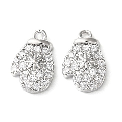Real Platinum Plated Brass Micro Pave Cubic Zirconia Charms, Glove Charms, Real Platinum Plated, 11x7x2.5mm, Hole: 1mm