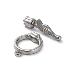 Stainless Steel Color 304 Stainless Steel Toggle Clasps, Flower, Stainless Steel Color, 17.5x13x4mm, Hole: 1.6mm
