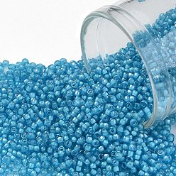 (931) Inside Color Aqua/White Lined Toho perles de rocaille rondes, perles de rocaille japonais, (931) intérieur couleur aqua / blanc doublé, 15/0, 1.5mm, Trou: 0.7mm, environ3000 pcs / 10 g