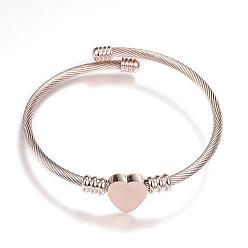 Rose Gold 316 Surgical Stainless Steel Torque Bangles, Heart, Rose Gold, 2-1/4 inch(57mm)