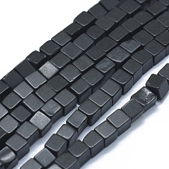 Black Stone Natural Black Stone Beads Strands, Cube, 3~4.5x3~4.5x3~5mm, Hole: 0.8~1mm, about 89~97pcs/strand, 15.1~15.5 inch(38.5~39.5cm)