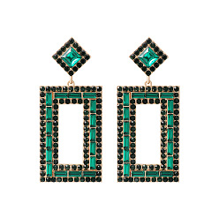 Green Exaggerated Fashion Alloy Inlaid Rhombus Earrings for Women - Full Diamond, Geometric Party Ear Jewelry.
