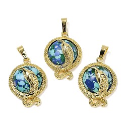 Хризоколла Синтетическая хризоколла плоские круглые латунные подвески, стойки покрытие, без кадмия и без свинца, золотые, 29.5x21.5x9.5~11 мм, отверстие : 7.5x4.5 мм