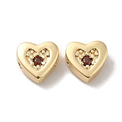 Coconut Brown Real 18K Gold Plated Brass Beads, with Glass, Heart, Coconut Brown, 7x7.5x3.5mm, Hole: 1mm