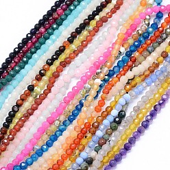 Mixed Color Faceted Natural Agate Beads Strands, Round, Dyed & Heated, Mixed Color, 4mm, Hole: 1.2mm, about 92pcs/strand, 14 inch(35.5cm)