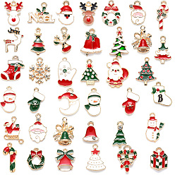 Mixed Color Alloy Enamel Pendants, for Christmas, Light Gold, Mixed Color, 12~27x7.5~19x1~3mm, Hole: 1.4~2mm, 38pcs/set