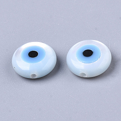 Deep Sky Blue Natural White Shell Mother of Pearl Shell Beads, with Synthetic Turquoise, Evil Eye, Deep Sky Blue, 8x3mm, Hole: 0.8mm