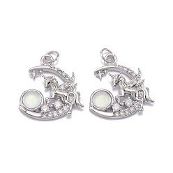 Blanc Fantôme Pendentifs en verre de zircone cubique clair micro pave en laiton respectueux de l'environnement, avec anneau de saut, plaqué longue durée, lune, Platine plaqué, fantôme blanc, 22x20x4.5mm, anneau de saut: 5x0.8 mm, 3.5 mm de diamètre intérieur 