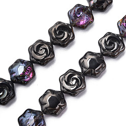 Black Electroplate Glass Beads Strands, AB Color, Flower, Black, 16x14.5x7.5mm, Hole: 1mm, about 40Pcs/strand, 24.80 inch(63cm)