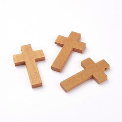 Chocolate Maple Wood Pendants, Cross, Chocolate, 42x24.5x4mm, Hole: 2mm