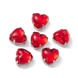 Red Heart Sew On Rhinestones, Smooth Face Taiwan Acrylic Rhinestone, Multi-Strand Links, with Platinum Tone Brass Prong Settings, Red, 10x10x7mm, Hole: 1mm