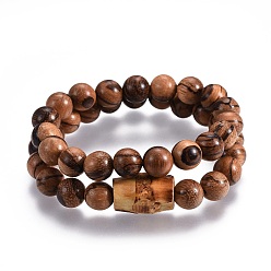 Wood Couples Wood Beads Stretch Bracelets, with Natural Bodhi Beads, 2-1/8 inch~2-1/4 inch(5.3~5.7cm), 2pc/set
