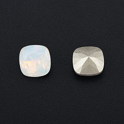 White Opal K9 Glass Rhinestone Cabochons, Pointed Back & Back Plated, Faceted, Square, White Opal, 8x8x4.5mm
