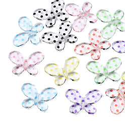 Mixed Color Transparent Acrylic Beads, Butterfly with Polka Dot Pattern, Mixed Color, 23x29x5mm, Hole: 1.6mm