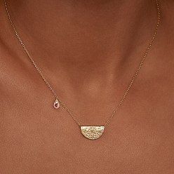 Ruby Rhinestone Teardrop & Lotus Pendant Necklace, Golden Stainless Steel Necklace, Ruby, 17.72 inch(45cm)