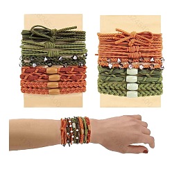 Olive Drab Bohemian Style Cloth Elastic Hair Ties, for Girls or Women, Olive Drab, Inner Diameter: 50~70mm, 10 styles, 2pcs/style, 20pcs/set