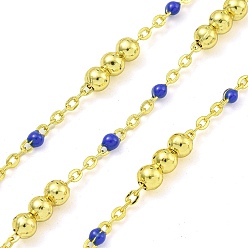 Королевский синий Цепочка из латунных эмалевых круглых бусин, пайки, с катушкой, долговечный, без кадмия и без свинца, реальный 18 k позолоченный, королевский синий, 12x3.5 мм