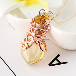 Light Khaki Lampwork Perfume Bottle Pendant Necklace, Rose Gold Titanium Steel Jewelry for Women, Light Khaki, 17.72 inch(45cm)