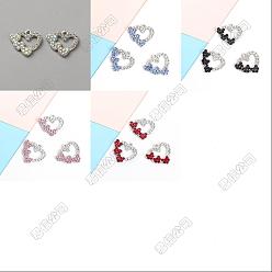 Mixed Color 20Pcs 4 Colors Alloy Pendants, with Rhinestone, Heart Charms, Platinum, Mixed Color, 17x18x2mm, Hole: 1.5mm, 5pcs/color