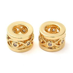 Golden Rack Plating Brass Cubic Zirconia Beads, Long-Lasting Plated, Cadmium Free & Lead Free, Hollow Column with Eye, Golden, 9x6.2mm, Hole: 4.5mm