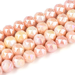 Персиковый Слойка Антикоррозийные гальванические стеклянные бусины, имитация драгоценных камней, круглые, с покрытием AB цвета, граненые, два тона, розовые, 9.5~10.2 мм, отверстие : 1.2 мм, около 55~57 шт / нитка, 14.17~14.96'' (36~38 см)