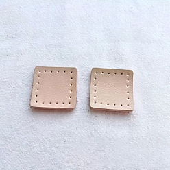 Seashell Color Cattlehide Label Tags, Leather Patches, with Holes, for DIY Jeans, Bags, Shoes, Hat Accessories, Square, Seashell Color, 28~30x28~30x2mm, 2pcs/set