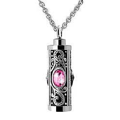 Pink Stainless Steel Pendant Necklaces, Urn Ashes Necklace, Column, Pink, 21.65 inch(55cm)