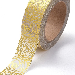 Gold Foil Masking Tapes, DIY Scrapbook Decorative Paper Tapes, Adhesive Tapes, for Craft and Gifts, Flower, Gold, 15mm, 10m/roll