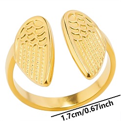 Golden 304 Stainless Steel Wing Open Cuff Ring for Women, Golden, Inner Diameter: 17mm