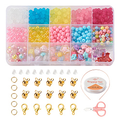 Mixed Color DIY Jewelry Making Kits for Kids, Including Opaque & Transparent Acrylic Beads, Zinc Alloy Lobster Claw Clasps, Scissors, Iron Jump Rings & Hair Band Findings & Bead Tips, Plastic Ear Nuts, Mixed Color, Beads: 350~377pcs/set