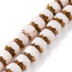 Linen Electroplate Opaque Glass Beads Strands, Half Golden Plated, Long-Lasting Plated, Faceted, Rondelle, Linen, 7.5x6mm, Hole: 1.2mm, about 60pcs/strand, 15.75''(40cm)