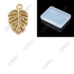 Clear 12Pcs Brass Micro Pave Cubic Zirconia Pendants, Leaf Charms, Long-Lasting Plated, Nickel Free, Real 18K Gold Plated, Clear, 12x8x2mm, Hole: 1mm