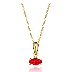 Crimson Birthstone Style Cubic Zirconia Horse Eye Pendant Necklaces, Golden Titanium Steel Necklace, Crimson, 15.75 inch(40cm)