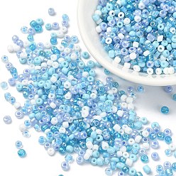 Light Sky Blue Opaque & Transparent Inside Colours Glass Seed Beads, Round Hole, Round, Light Sky Blue, 3x1.5~2.5mm, Hole: 0.8mm