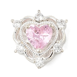 Бледно-Розовый Латунные микро проложить кубического циркония бусы, сердце, без свинца и без кадмия, долговечный, розовый жемчуг, 13.5x13x7 мм, отверстие : 1.2 мм