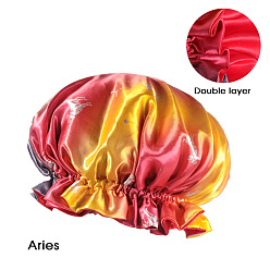 Aries Polyester Satin Bonnets, Sleep Bonnet Cap, Double Layer Gradient Color Shower Caps, Constellations Theme, Aries, 360mm