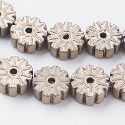 Antique Bronze Plated Vacuum Plating Electroplate Non-magnetic Synthetic Hematite Beads Strands, Frosted, Grade A, Snowflake, Antique Bronze Plated, 6x2.5~3mm, Hole: 1mm, about 66pcs/strand, 15.7 inch(40cm)