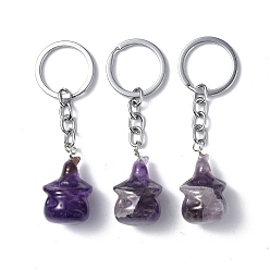 Amethyst Natural Amethyst Keychains, with Iron Keychain Clasps, Ghost, 8cm