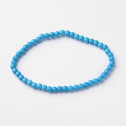 Synthetic Turquoise Synthetic Turquoise Round Bead Stretch Bracelets, 54.5mm, Bead: 4~5mm