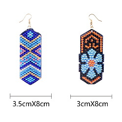 Mixed Color DIY Hexagon Dangle Earring Making Diamond Painting Kits, Mixed Pattern, Mixed Color, Pendant: 80x30~35mm, 2 pairs/set
