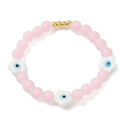 Pink Женские эластичные браслеты из латуни, пластика и бусин в технике лэмпворк, цветок с рисунком от сглаза, стойки покрытие, без свинца и без кадмия, долговечный, розовые, внутренний диаметр: 2 дюйм (5.1 см)