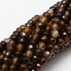 Sienna Faceted Natural Agate Round Beads Strands, Dyed, Sienna, 4mm, Hole: 1mm, about 92pcs/strand, 15.3 inch