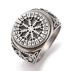 Круглые Мужские широкие кольца на палец viking 304 vegvisir из нержавеющей стали, античное серебро, круглые, 20.5 мм, размер США 12 (21.4 мм)