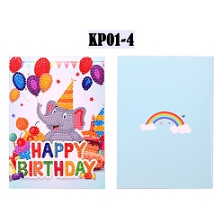 Elephant DIY Birthday Greeting Card Diamond Painting Kit, Including Envelope, Resin Rhinestones Bag, Diamond Sticky Pen, Tray Plate and Glue Clay, Elephant, 260x180mm